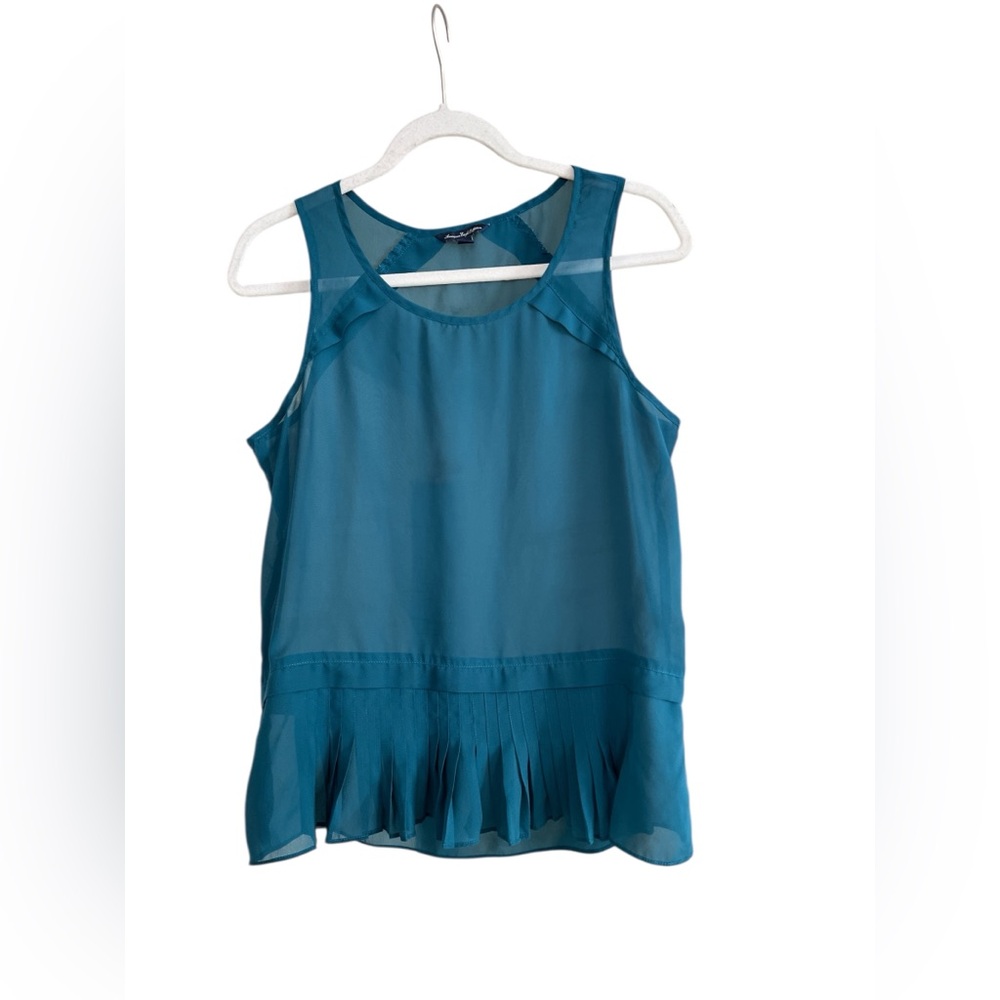 American Eagle Outfitters Teal Pleated Blouse in Medium